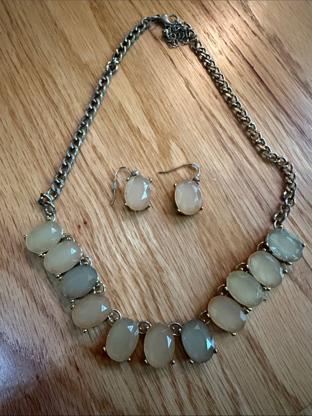 Gold-Tone Cream Oval Stone Necklace & Earrings Set